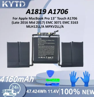 KYTD A1819 Battery for Apple MacBook Pro 13'' Touch A1706 (Late 2016 Mid 2017) EMC 3071 EMC 3163 MLH12LL/A MPXV2LL/A 47.424WH