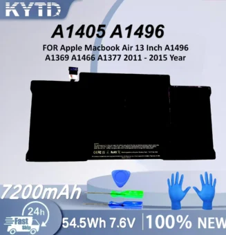 KYTD A1405 Laptop Battery For Apple Macbook Air 13 Inch A1496 A1369 A1466 A1377 2011 - 2015 Year Batteries Free Tools 7200mAh