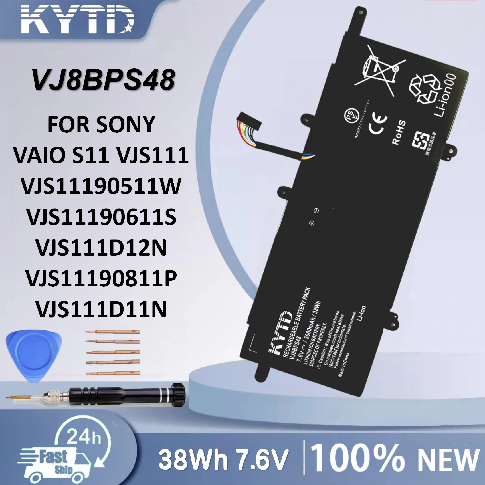 KYTD VJ8BPS48 Laptop Battery for SONY VAIO S11 VJS111 VJS11190511W VJS11190611S VJS111D12N VJS11190811P 38Wh 7.6V 5000mAh