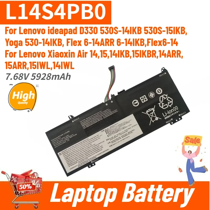 High Quality L14S4PB0 Laptop Battery 7.68V 5928mAh for Lenovo XiaoXin Air 14 14IWL 14IKBR 14ARR 15 14IWL 15IKBRL 15ARR New