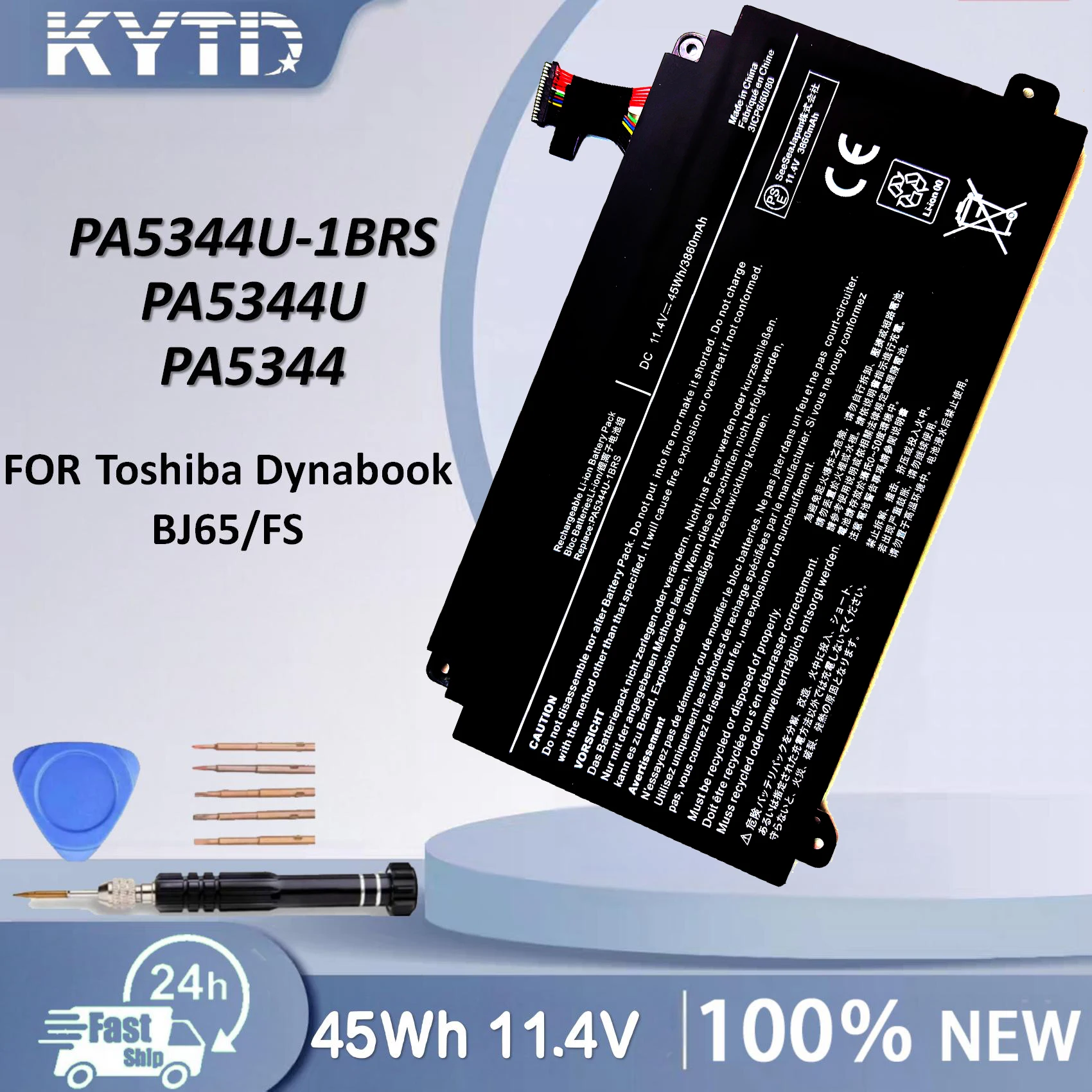 KYTD PA5344U-1BRS 11.4V 45Wh 3860mAh Laptop Battery Rechargeable Battery for Toshiba Dynabook: BJ65/FS Series