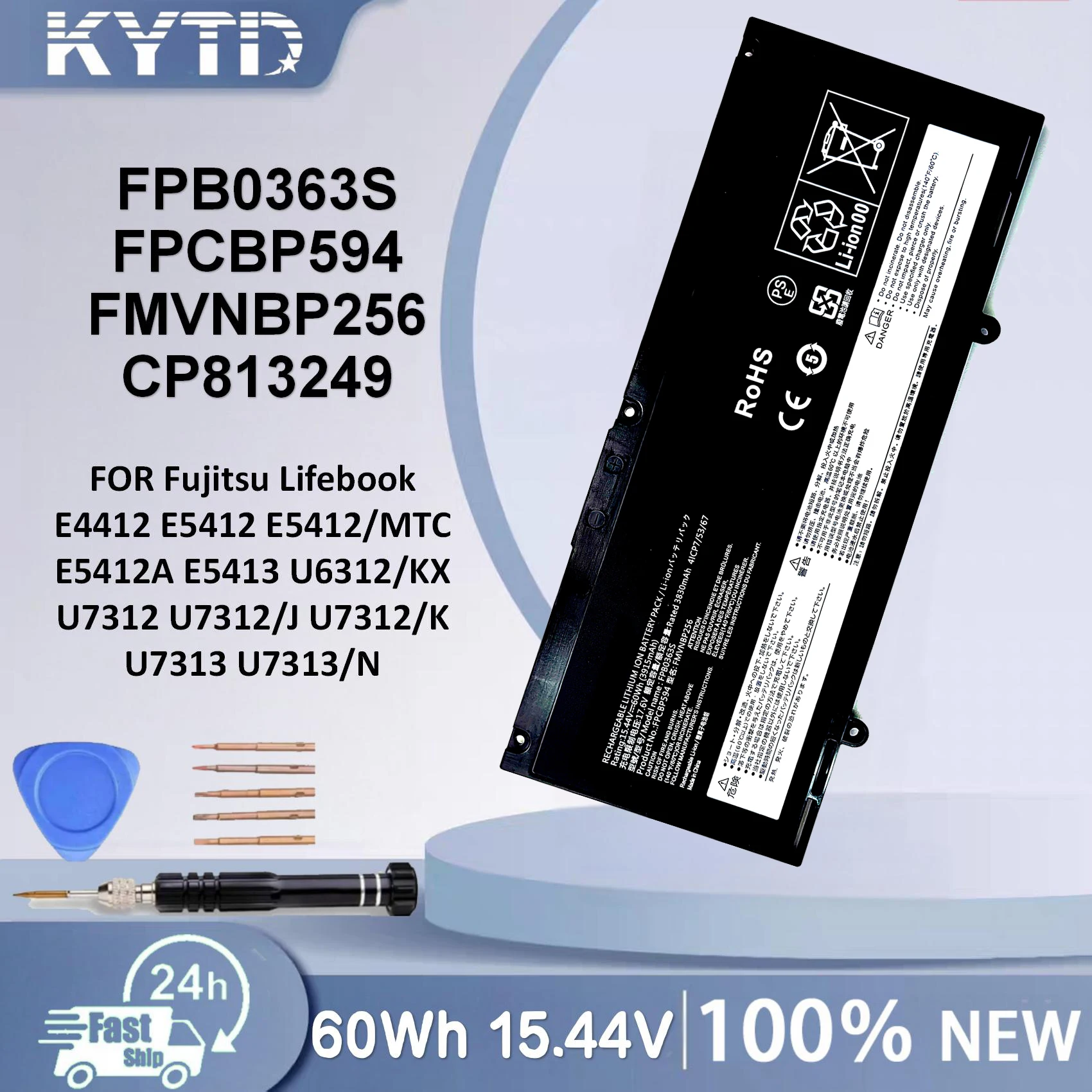 KYTD FPCBP594 FPB0363S FMVNBP256 Laptop Battery For Fujitsu LifeBook E4412 E5412 E5413 U6312U7312 U7313 FMVNBP256 15.44V 3915mAh
