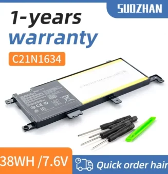 SUOZHAN C21N1634 Laptop Battery for ASUS A580U X580U X580B A542U R542U R542UR X542U V587U FL5900L FL8000U 7.6V 38WH