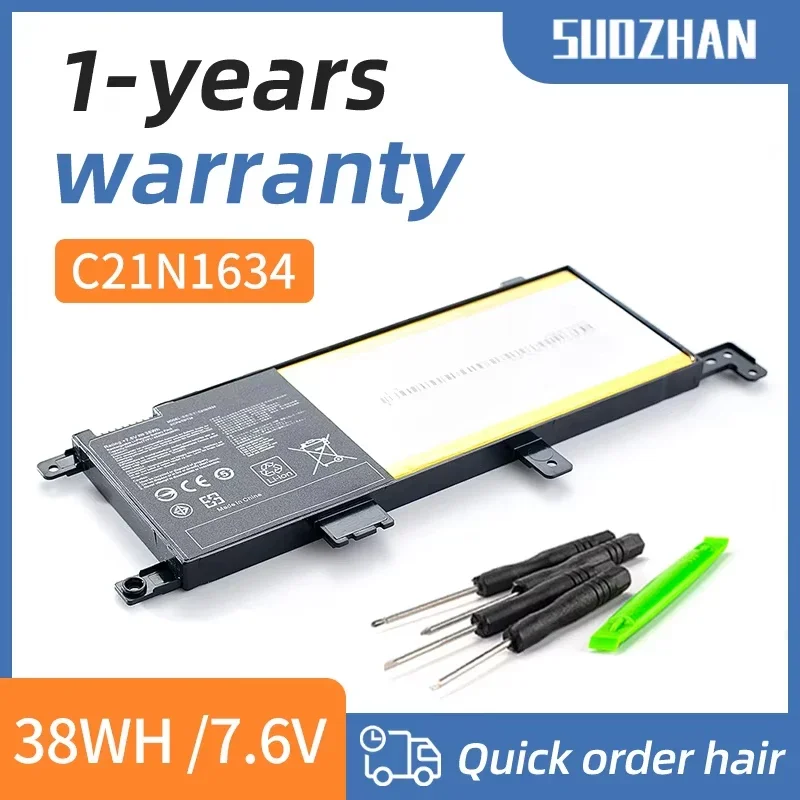 SUOZHAN C21N1634 Laptop Battery for ASUS A580U X580U X580B A542U R542U R542UR X542U V587U FL5900L FL8000U 7.6V 38WH