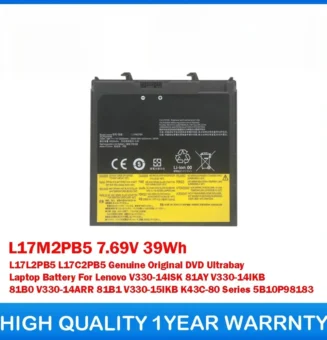 L17M2PB5 7.69V 39Wh L17L2PB5 L17C2PB5 Genuine Original DVD Ultrabay Laptop Battery For Lenovo V330-14ISK 81AY V330-14IKB 81B0