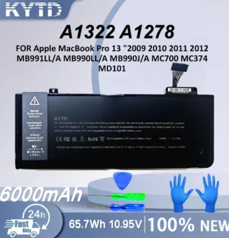 KYTD A1322 A1278 Battery For Apple MacBook Pro 13" 2009 2010 2011 2012 MB991LL/A MB990LL/A MB990J/A MC700 MC374 MD101