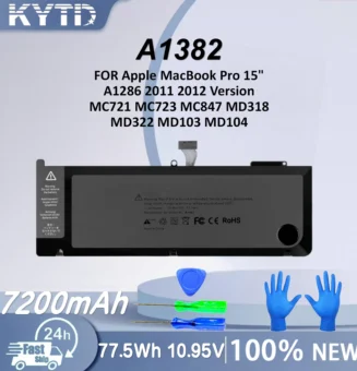 KYTD New A1382 Laptop Battery for Apple MacBook Pro 15" A1286 2011 2012 Version MC721 MC723 MC847 MD318 MD322 MD103 MD104
