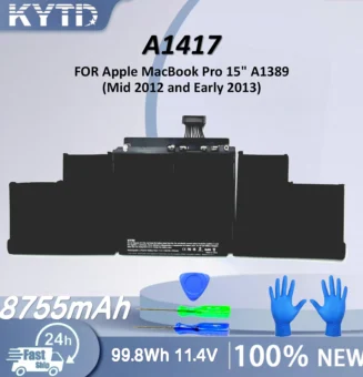 KYTD A1417 Laptop Battery For Apple MacBook Pro 15" A1389 (Mid 2012 and Early 2013) 99.8Wh 11.4V