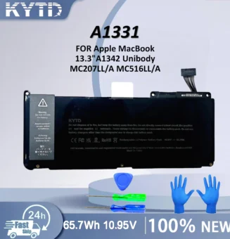 KYTD  New A1331 Laptop Battery For Apple MacBook 13.3"A1342 Unibody MC207LL/A MC516LL/A 020-6809-A 10.95V 65.7WH