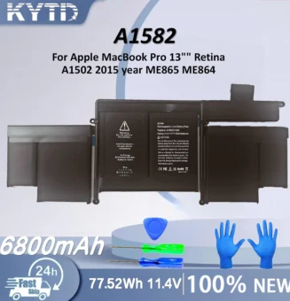 KYTD A1582 A1493 Laptop Battery For Apple MacBook Pro 13" Retina A1502 2013 2014 2015 Year 020-00010 Free Tools 600+ Cycles