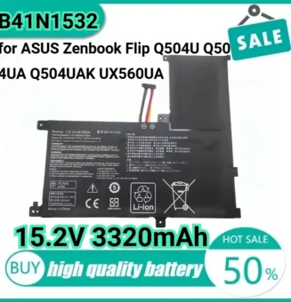 New B41N1532 15.2V 50Wh 3320mAh Laptop Battery for ASUS Zenbook Flip Q504U Q504UA Q504UAK UX560UA 0B200-0201010 UX560UA-FZ021T.