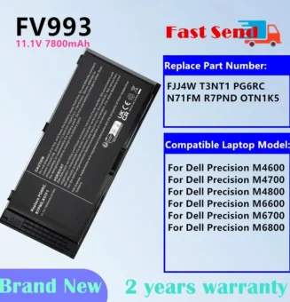 FV993 Laptop Battery For Dell Precision M6800 M4600 M6600 M4700 M6700 M4800 FJJ4W T3NT1 PG6RC N71FM R7PND