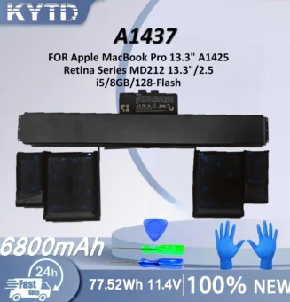 KYTD 77.52WH 11.4V A1437 Laptop Battery For Apple MacBook Pro 13.3" A1425 Retina Series MD212 13.3"/2.5 i5/8GB/128-Flash
