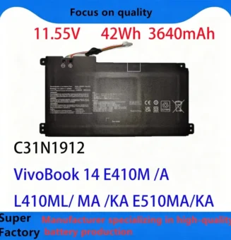 Original B31N1912 C31N1912 11.55V 42Wh Laptop Battery for ASUS VivoBook E410M E410MA E510M E510MA L410MA F414MA 3-Cell