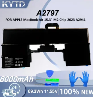 KYTD A2797 Laptop Battery for APPLE MacBook Air 15.3" M2 Chip 2023 A2941 11.55V 69.3WH 6000mAh