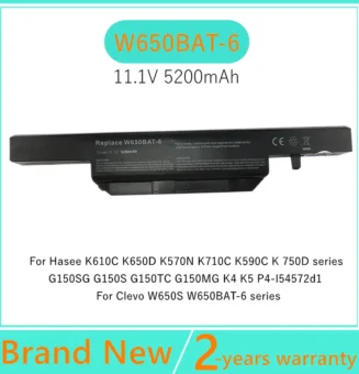 6 Cells Laptop Battery for Clevo W650BAT-6 6-87-W650-4E42 K590C-I3 K610C-I5 K570N-I3 K710C-I7 G150S K650D K750D K4 K5 P4