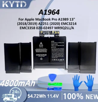 KYTD A1964 Laptop Battery For Apple MacBook Pro A1989 13" (2018/2019) A2251 (2020) EMC3214 EMC3358 020-02497 MR9Q2LL/A 54.72Wh