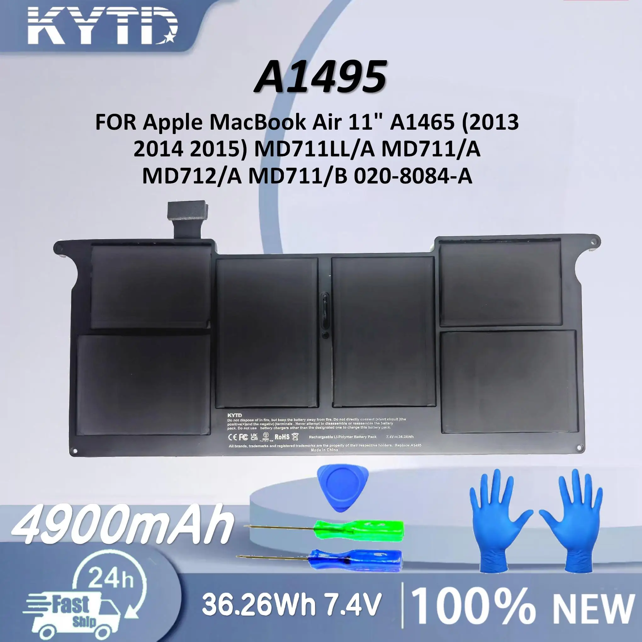 KYTD A1495 Laptop Battery For Apple MacBook Air 11" A1465 (2013 2014 2015) MD711LL/A MD711/A MD712/A MD711/B 020-8084-A